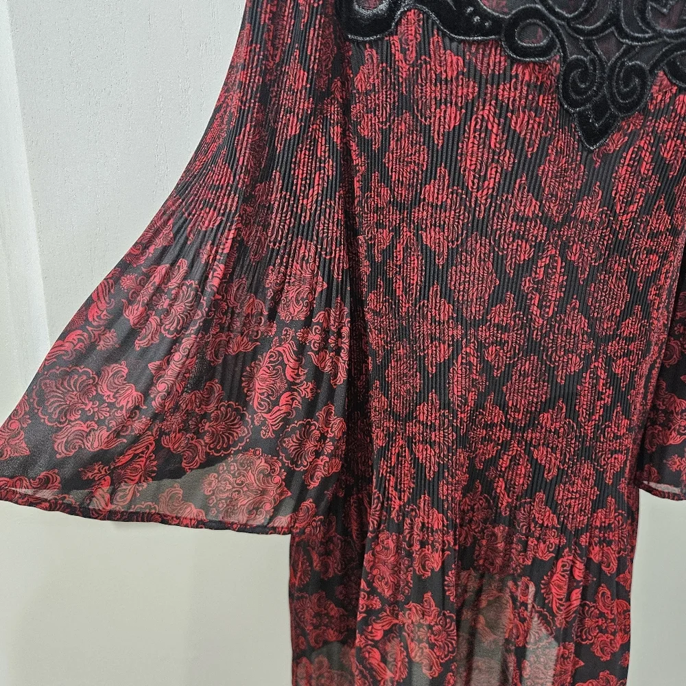Catherines Womens Top 2X Whimsigoth Fairy Grunge Red Black Witchy Sheer Long - Picture 4 of 8